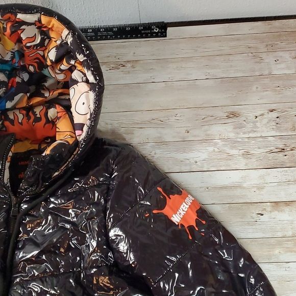 Members Only X Nickelodeon Hi Shine Chevron Puffer‎ Jacket Black Womens Small - Picture 3 of 11